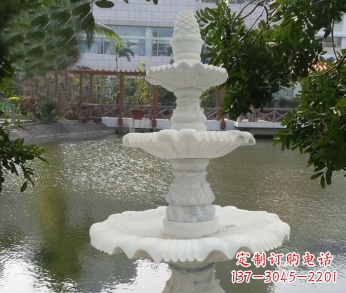 保定精致美观的三层喷泉汉白玉公园石雕