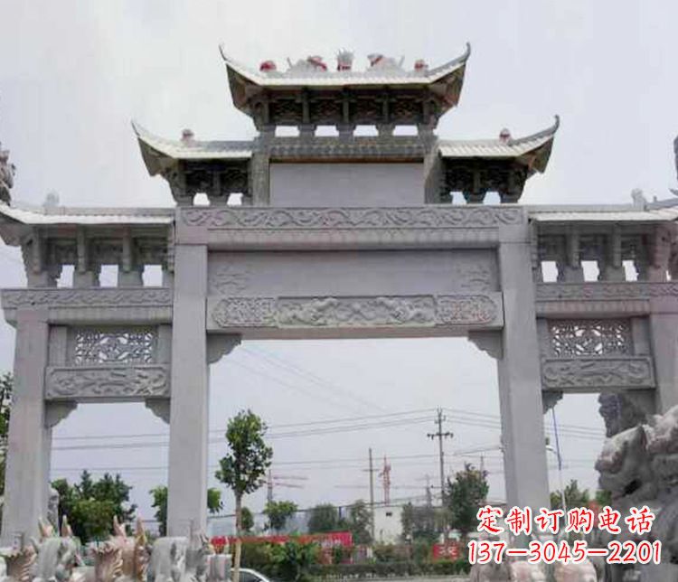 保定三门大理石牌坊石雕 (3)
