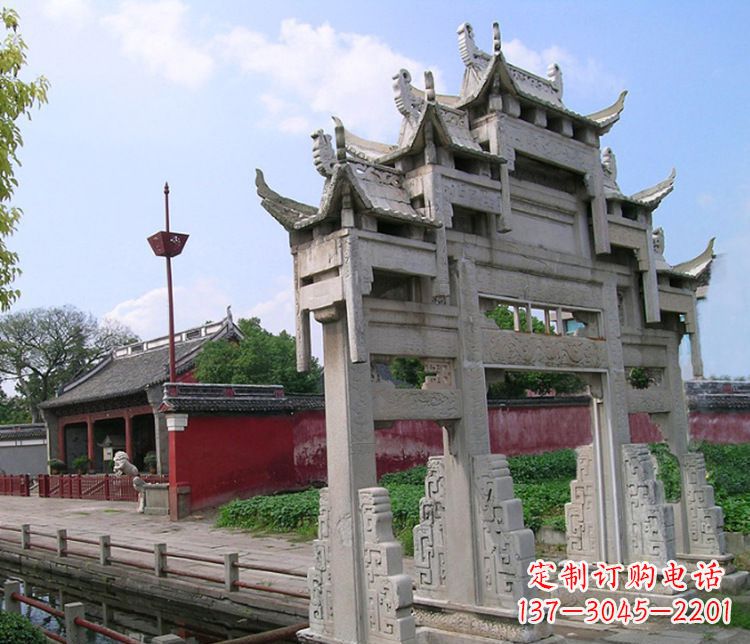 保定三门大型牌坊石雕