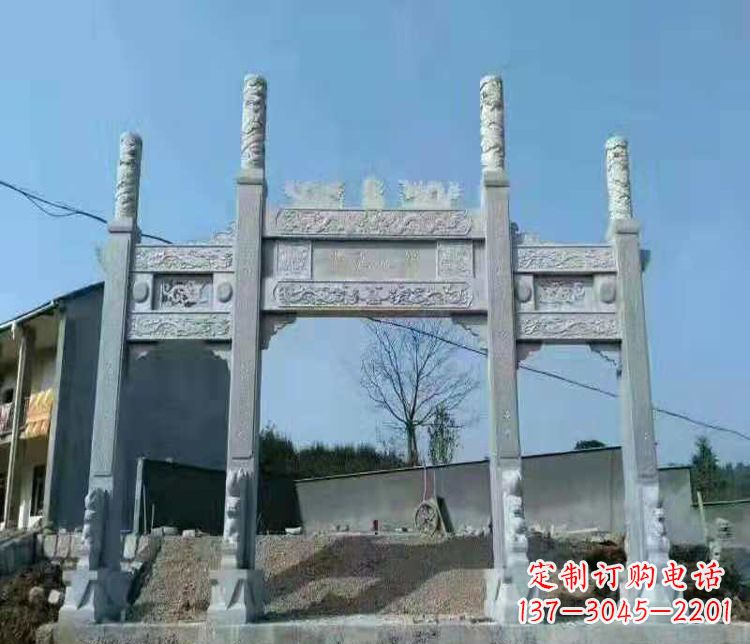 保定三门仿古牌坊石雕 (4)