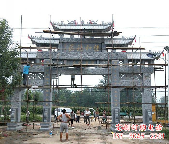 保定三门牌坊石雕-传统工艺制作出行业领先的雕塑