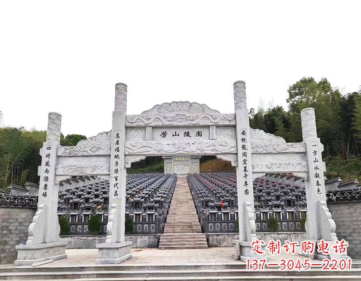 保定精致雕刻的三门石牌坊雕塑
