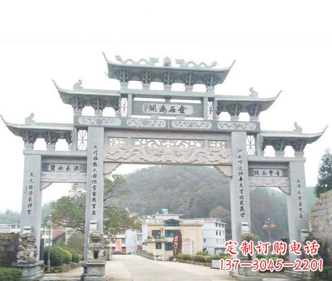 保定三门五楼石牌坊石雕——精美精致的多层次雕刻