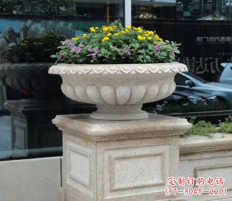 保定精美大理石花盆雕塑