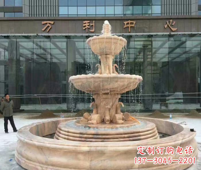 保定晚霞红三层欧式喷泉石雕—来自中领雕塑的艺术匠心品质