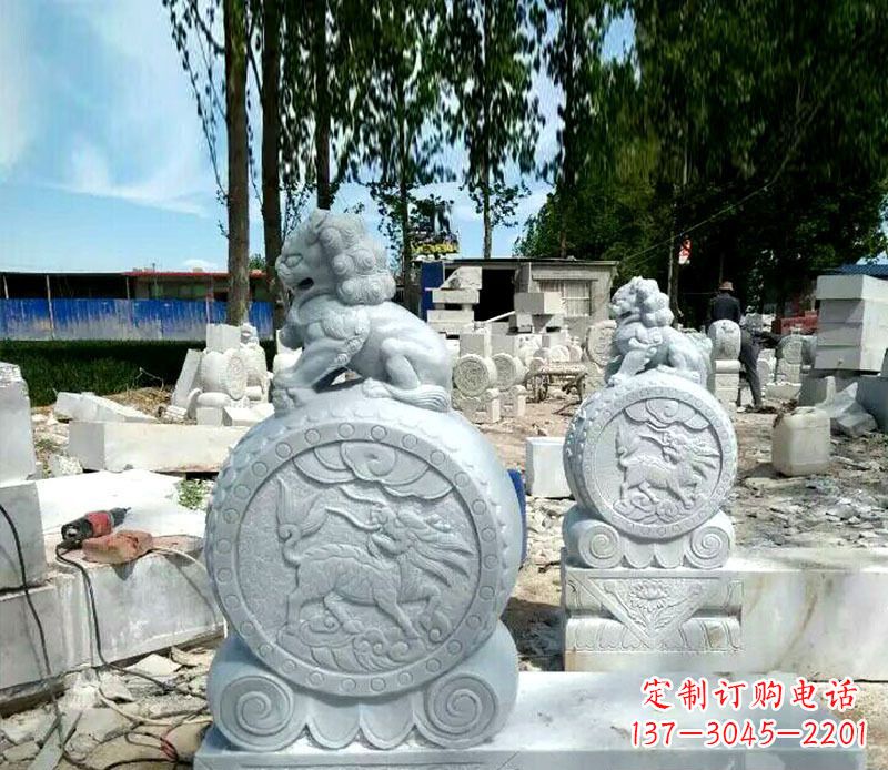 保定狮子抱鼓石招财门墩石雕 (2)