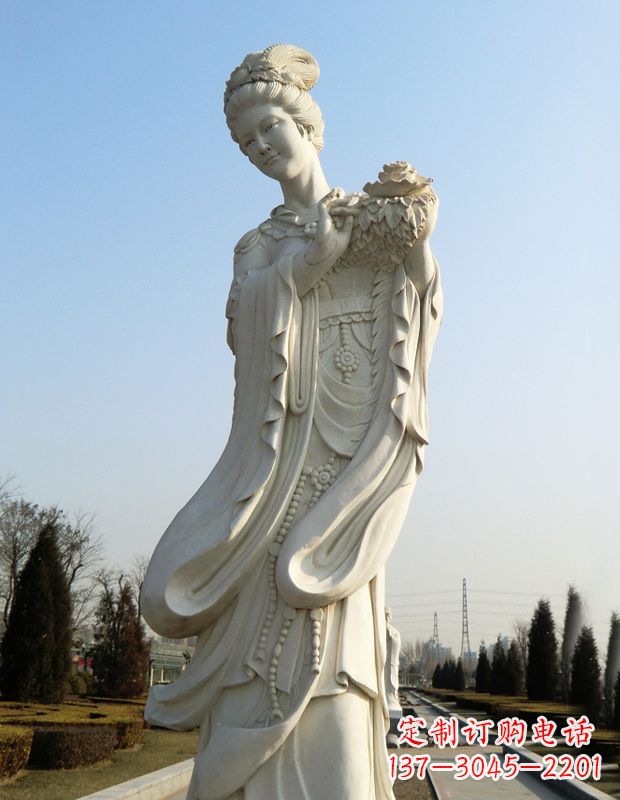 保定古典美女雕塑——十二花神之四月牡丹杨玉环汉白玉
