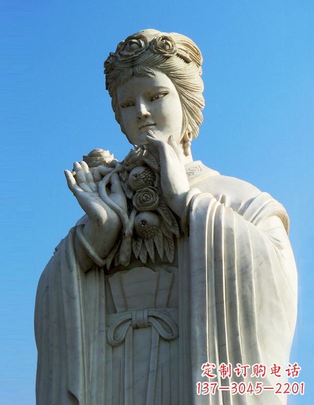 保定十二花神之五月石榴李氏汉白玉古代美女雕像