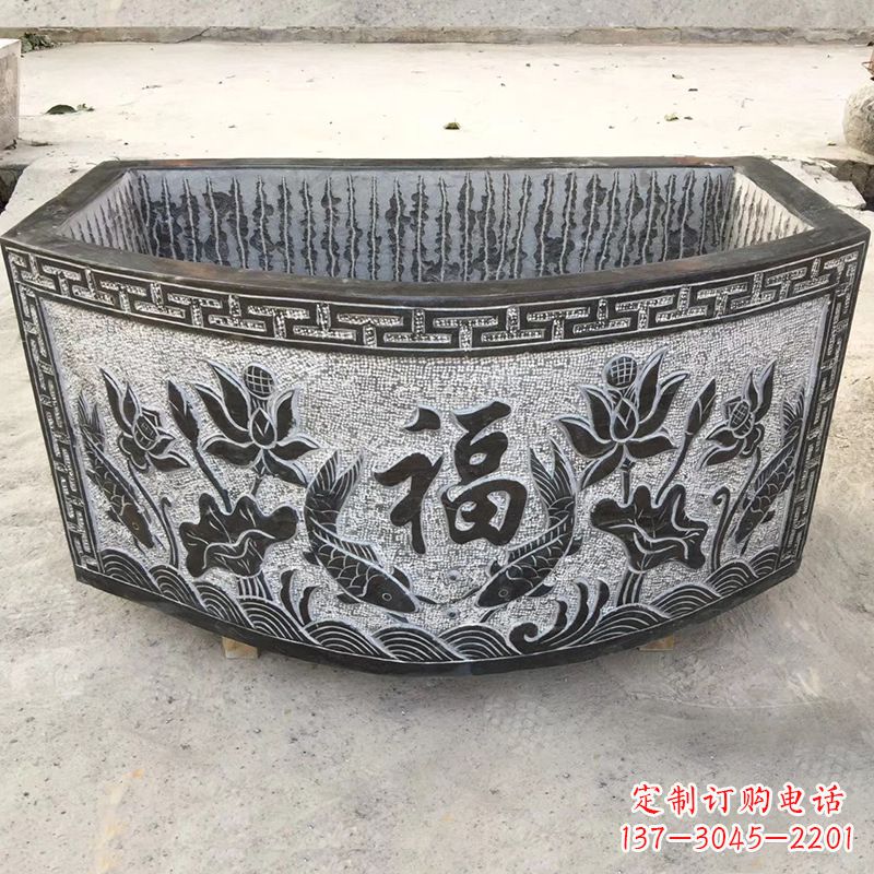 保定欣赏自然美景,石槽养鱼缸静谧雕塑