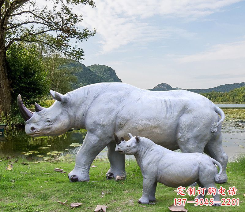 保定石雕犀牛母子雕塑