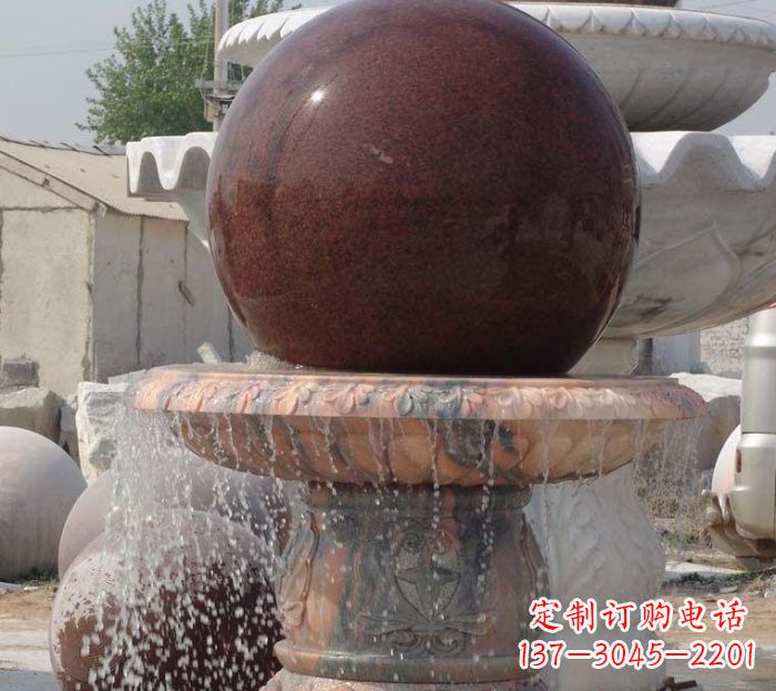 保定石来运转小型风水球喷泉石雕