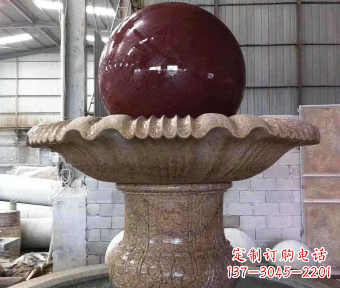 保定石来运转小型风水球喷泉石雕 (2)