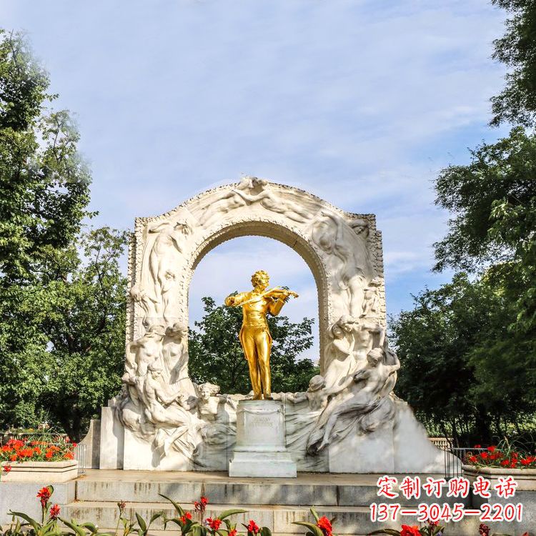 保定世界名人古典主义作曲家莫扎特公园铜雕像