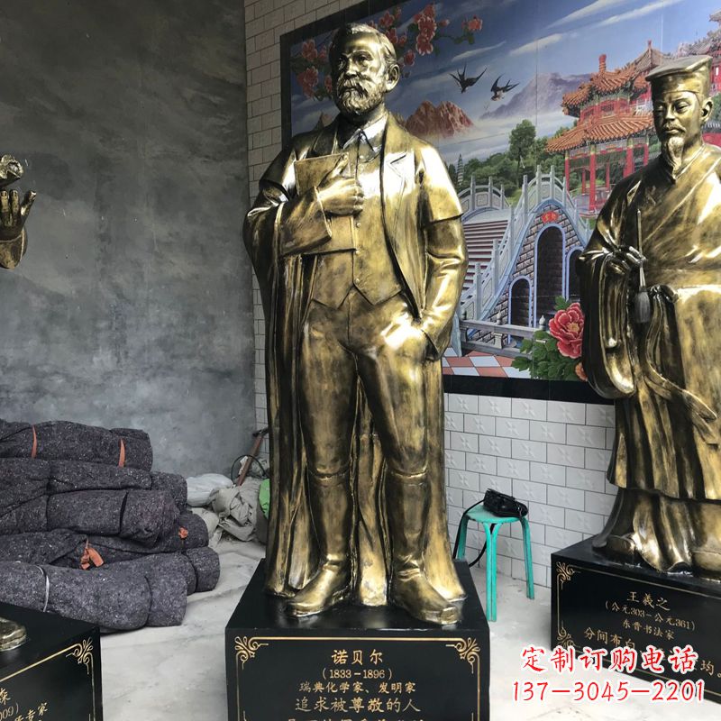 保定世界名人瑞典著名化学家诺贝尔仿铜雕像