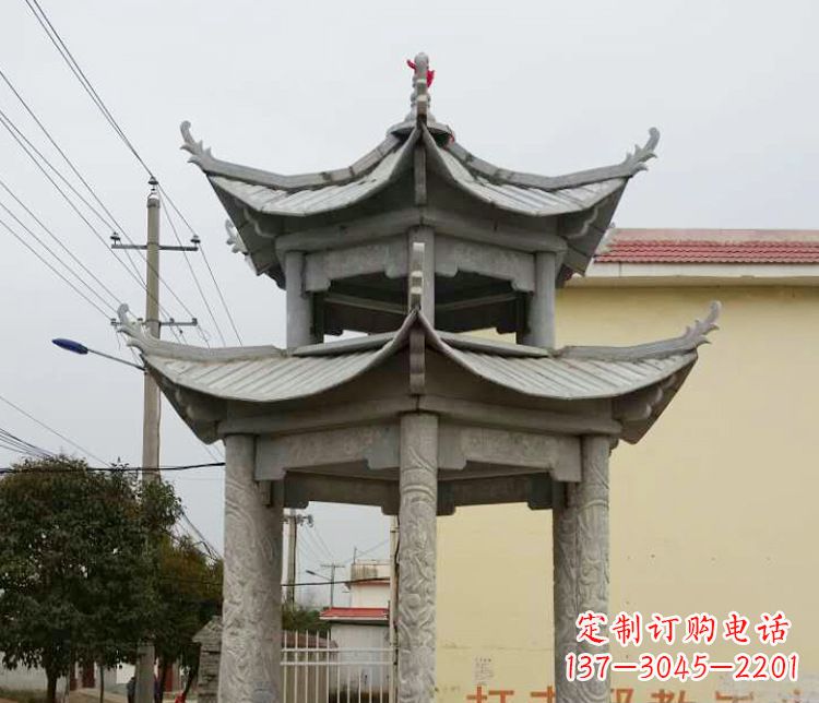 保定双层仿古凉亭石雕 (2)