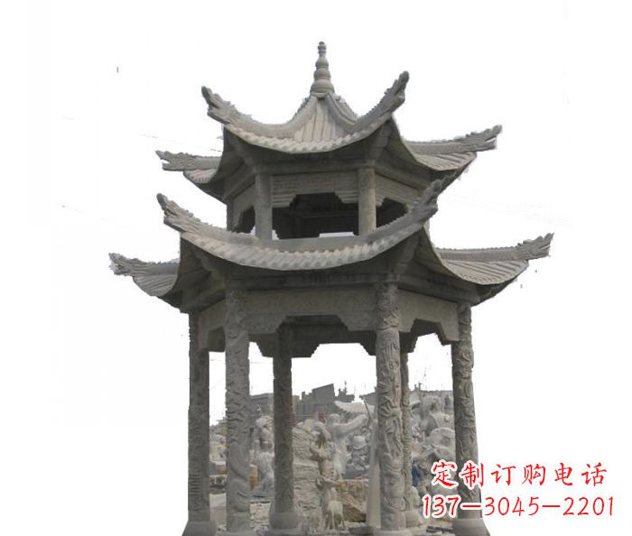 保定双层仿古石雕凉亭 (2)
