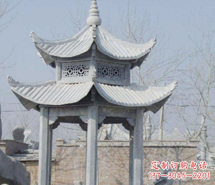 保定双层仿古六角凉亭石雕