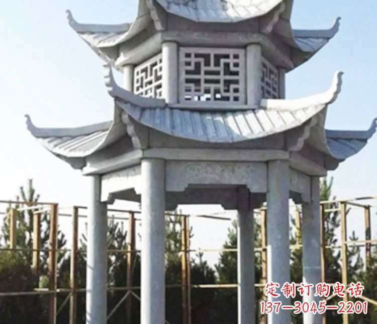 保定双层仿古石凉亭石雕_2