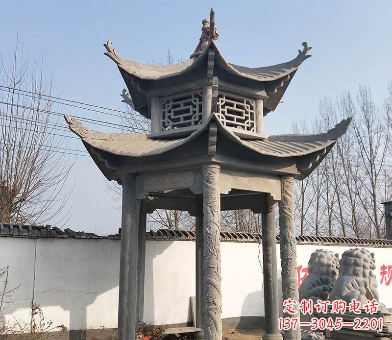 保定双层户外凉亭石雕 (2)