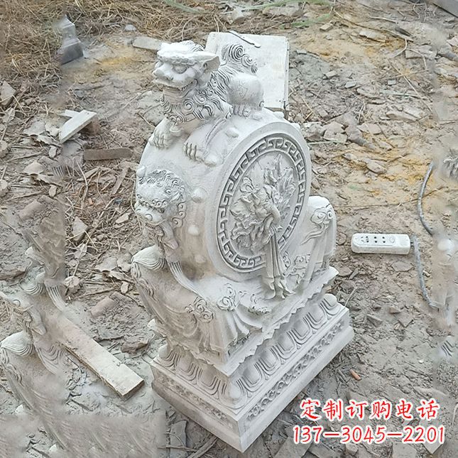 保定双龙石雕门墩汉白玉狮子头