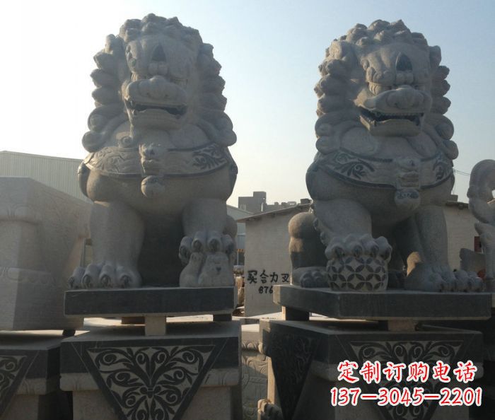 保定寺庙景观仿古石狮子 (2)