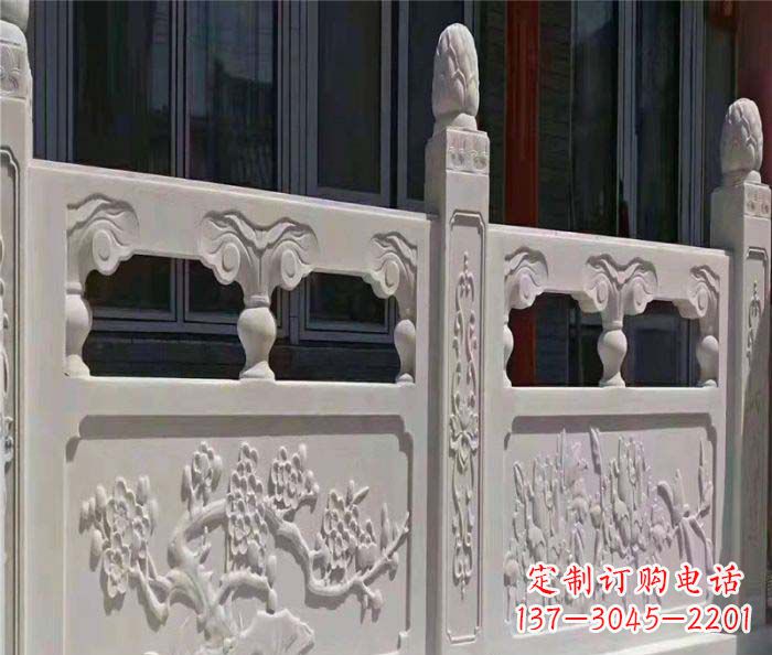 保定寺庙景观汉白玉石浮雕栏板 (2)