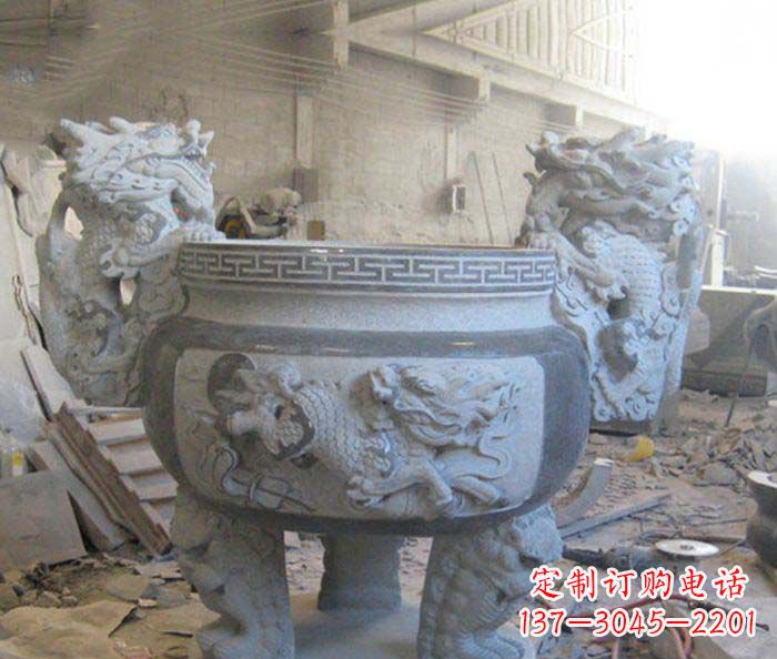 保定寺庙景观龙头水缸石雕