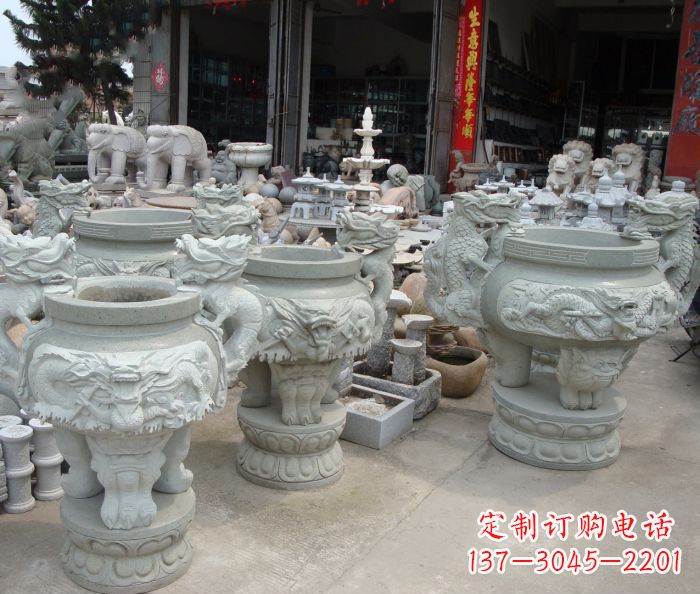 保定寺庙景观龙头石雕水缸