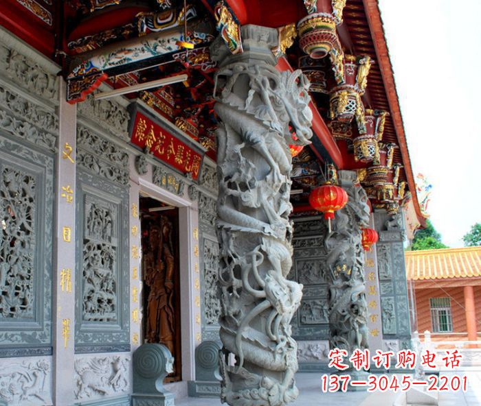 保定寺庙景观龙柱石雕