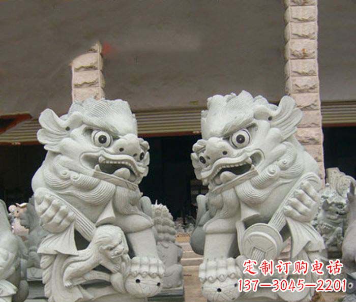 保定寺庙景观南方狮子石雕 (2)