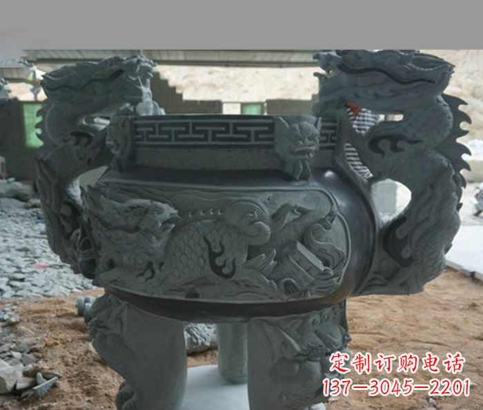 保定寺庙景观青石龙头香炉石雕