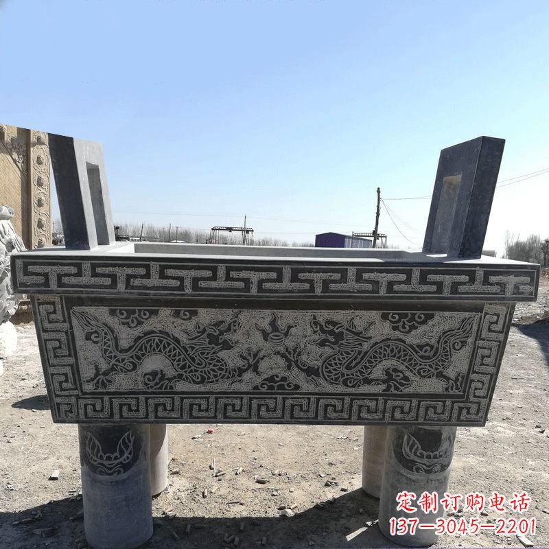 保定寺庙墓地祭祀四足方鼎,青石仿古石雕香炉