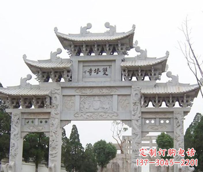 保定寺庙三门牌坊石雕 (2)