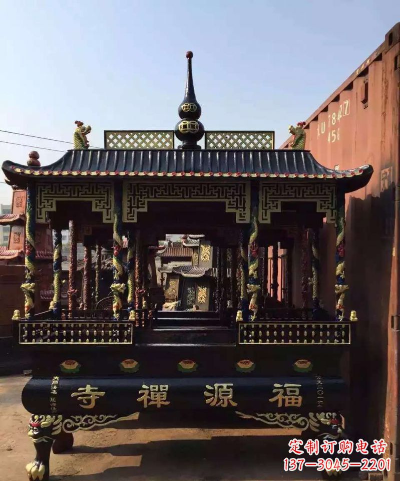 保定寺庙香炉铜雕 (2)