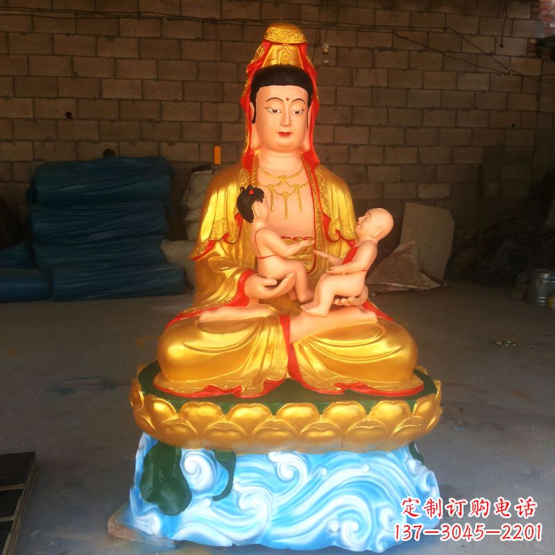 保定送子观音彩绘漆金雕塑