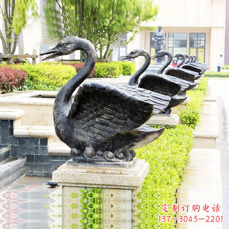 保定天鹅铜雕喷水喷泉-纯铜铸造公园水渠水景动物雕塑