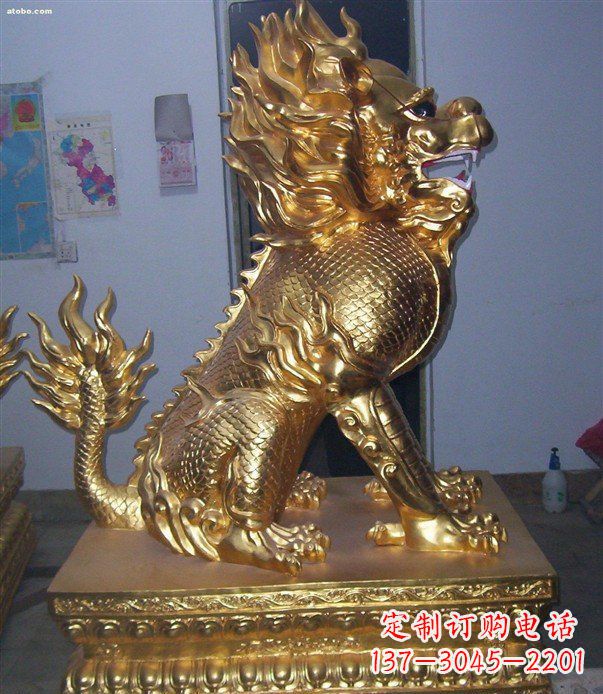 保定贴金麒麟招财神兽铜雕