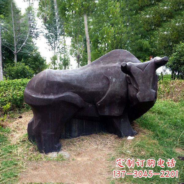 保定铜雕抽象牛-公园草坪水牛雕塑