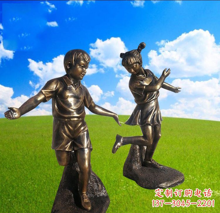 保定铜雕儿童踢毽子