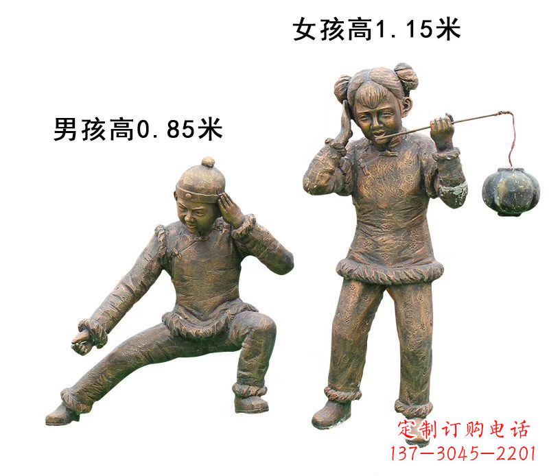 保定铜雕放鞭炮的儿童童趣雕塑