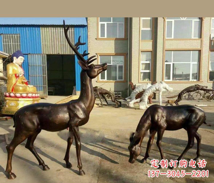 保定铜雕户外公园动物雕塑鹿摆件 (2)