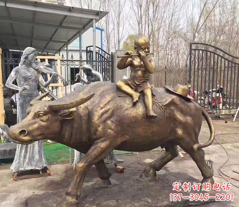 保定铜雕户外牧童骑牛
