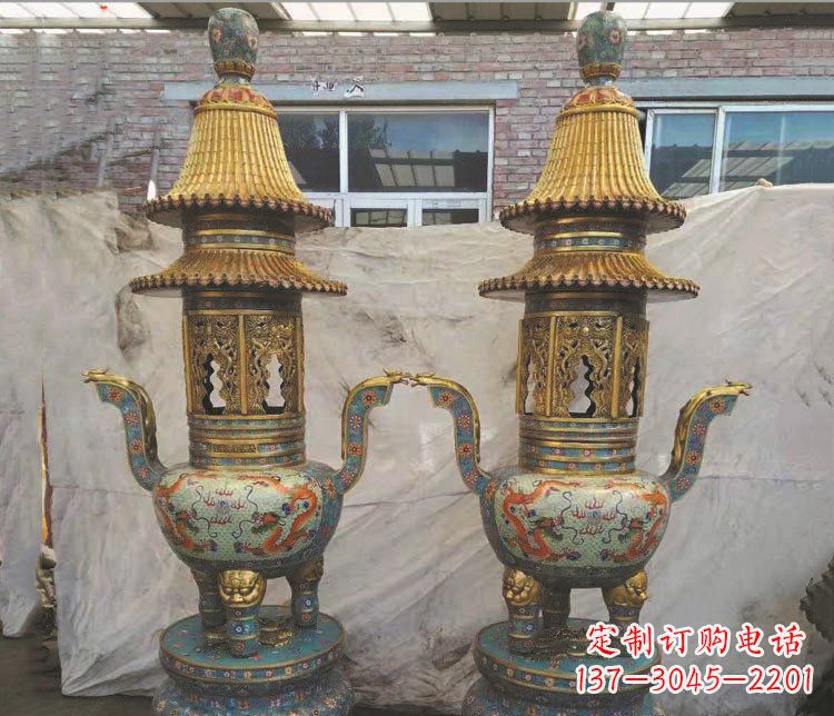 保定铜雕景泰蓝香炉雕塑摆件