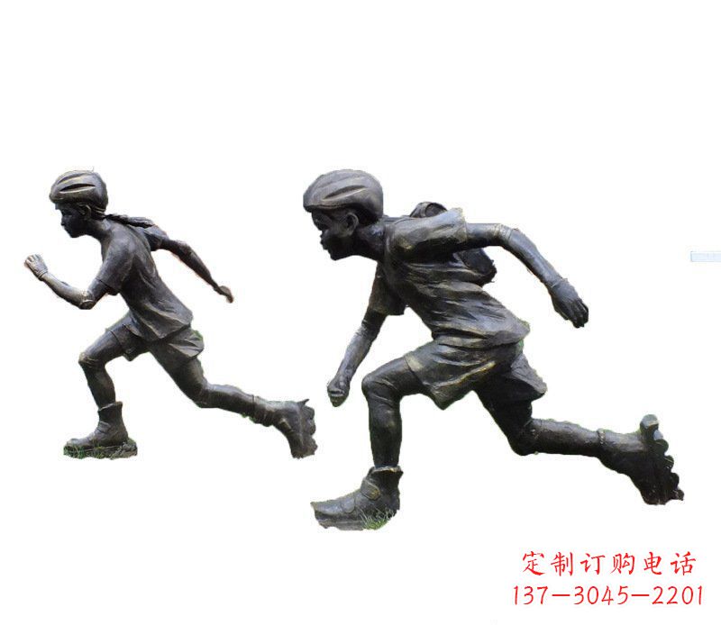 保定铜雕民俗溜冰儿童摆件
