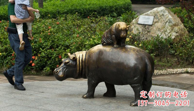 保定铜雕母子河马