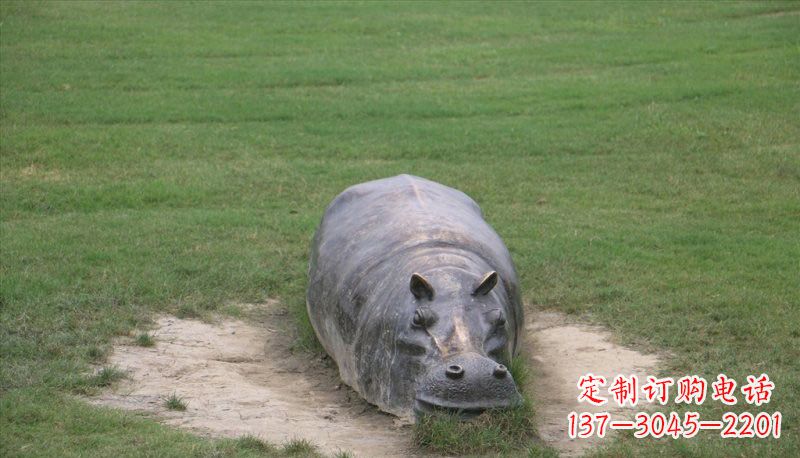 保定铜雕趴着的河马