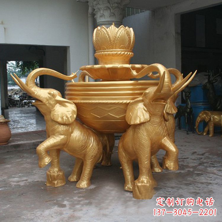 保定铜雕喷水大象雕塑