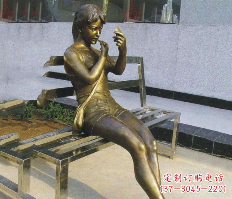 保定铜雕商业街化妆女孩人物雕塑