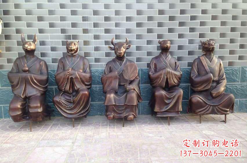 保定铜雕兽首人身十二生肖雕塑