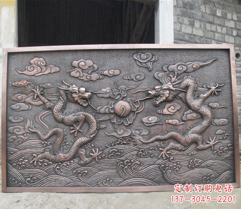 保定铜雕双龙壁画景观摆件